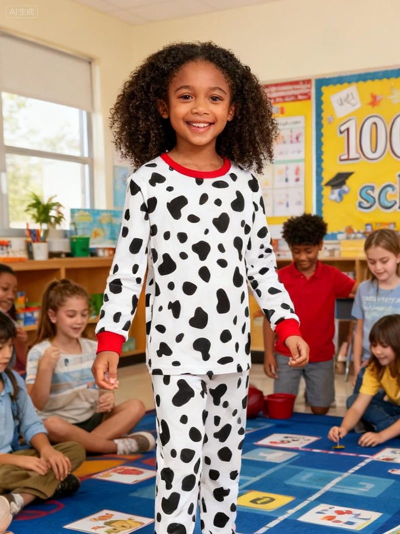 A&J DESIGN Children Pajamas for Girls Boys Dalmatian Animal Funny Sleepwear 100 Days of School Shirt Jammies Pj Set Size 7 Years - Image 3