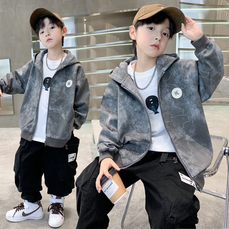 Boys' Labeling Coat Autumn Children'S Western Style Casual Hooded Coat Mid-Big Children'S Rusk Coat Handsome - Image 2