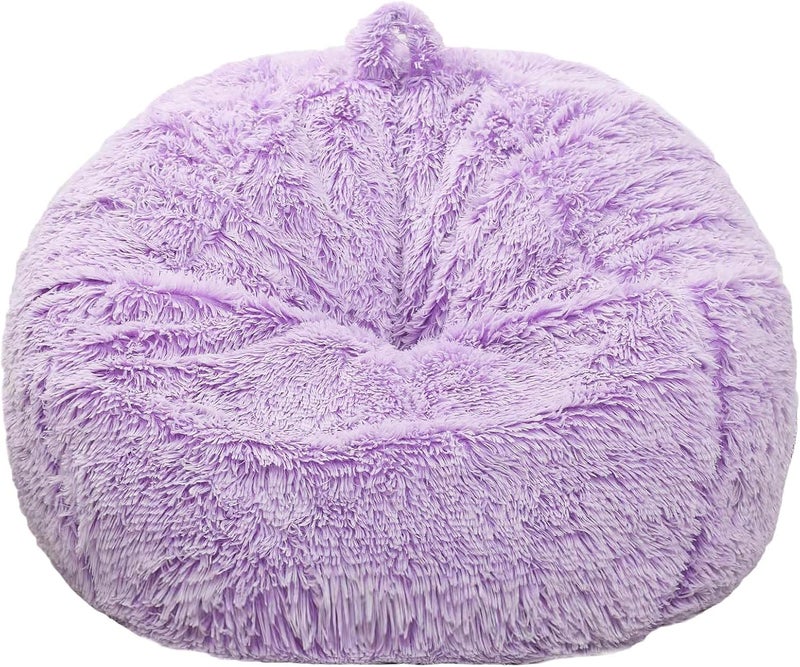 Kisoy Fluffy Stuffed Animal Storage Bean Bag Chair Cover (No Filler), Faux Fur Comfy Bean Bag Cover for Organizing Plush Toys or Textile, for Adults Teens Kids Girls, Lavender - Image 2