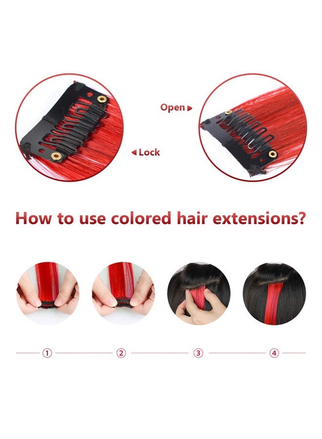 TOFAFA Ofafa 16 Pcs Colored Hair Extensions Curly Wavy Clip In Synthetic Hairpiece Streak For Girls Women Kid Multicolors Party Highlights (Red) - Image 5