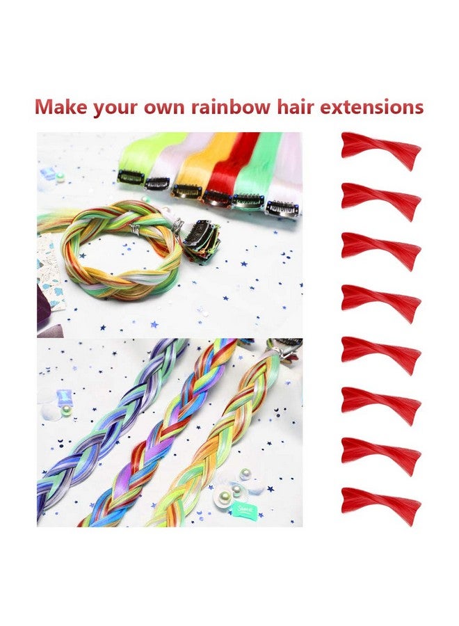 TOFAFA Ofafa 16 Pcs Colored Hair Extensions Curly Wavy Clip In Synthetic Hairpiece Streak For Girls Women Kid Multicolors Party Highlights (Red) - Image 3
