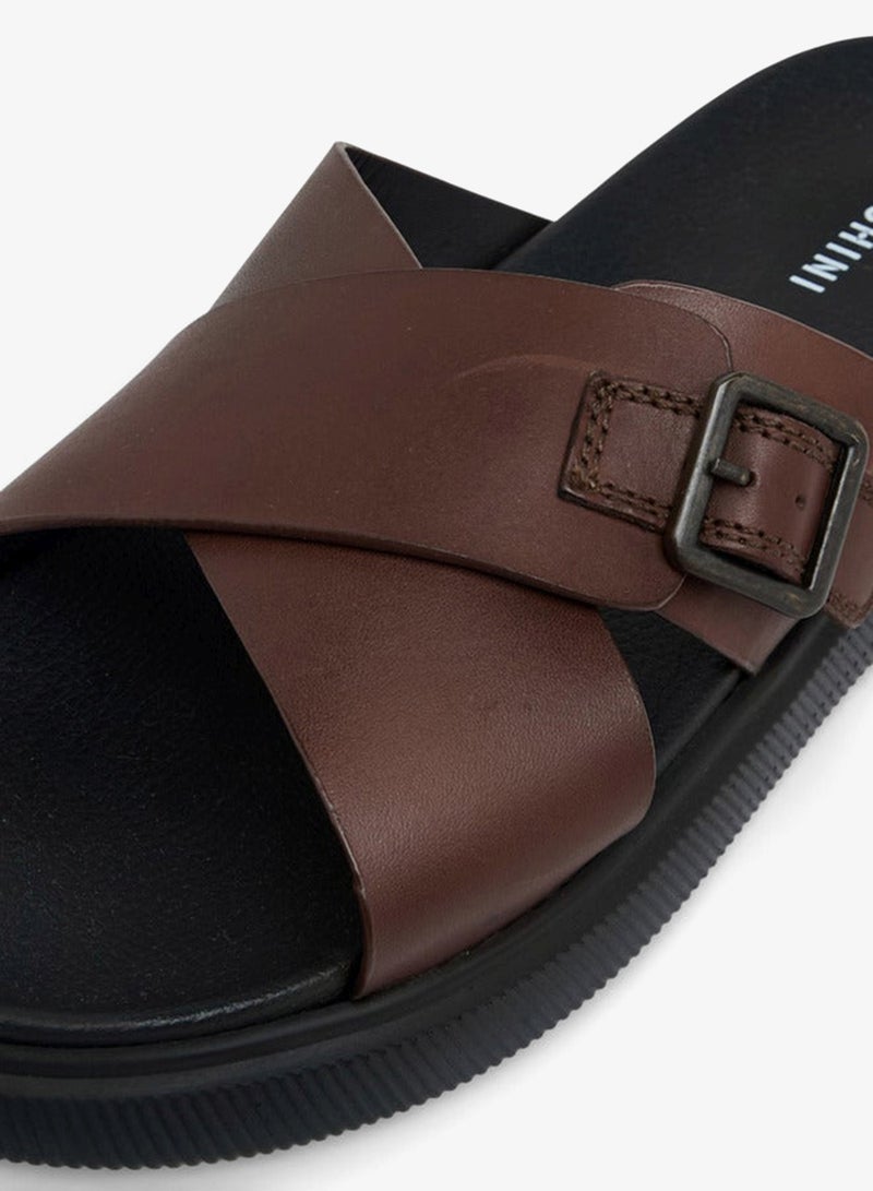 DUCHINI Men Leather Cross Strap Sandals - Image 4