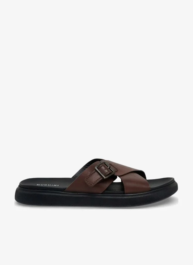 DUCHINI Men Leather Cross Strap Sandals