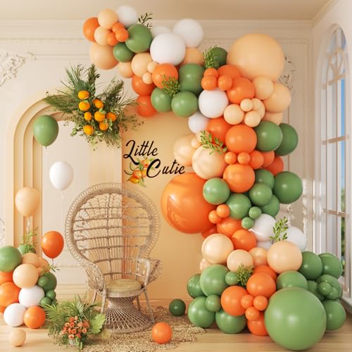 awenztech 141pcs Little Cutie Orange and White Balloon Arch Garland Kit with Sage Green Orange Nude Sand White Balloons for Birthday Party Little Cutie Baby Shower Decorations - Image 1