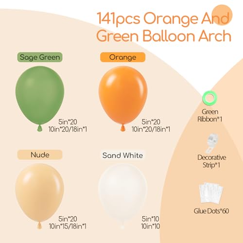 awenztech 141pcs Little Cutie Orange and White Balloon Arch Garland Kit with Sage Green Orange Nude Sand White Balloons for Birthday Party Little Cutie Baby Shower Decorations - Image 5