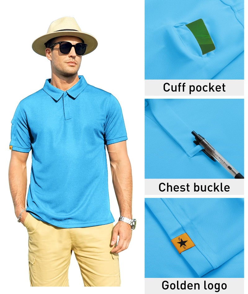 ZITY Mens Polo Shirt Short Sleeve Sports Tactical T-Shirt Athletic Golf Polos Daily Casual Stylish Collared Shirts for Men SkyBlue Medium - Image 2
