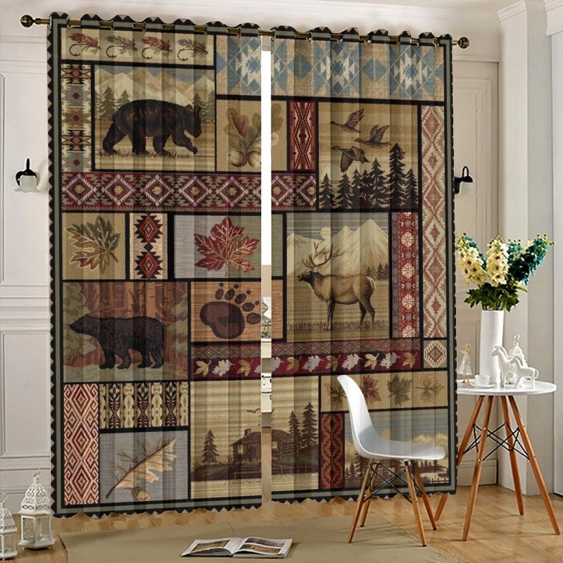 Kazynee Vintage Deer Bear Farmhouse Blackout Curtains - Retro Cabin Lake Country Lodge Moose Grommet Window Treatment Set Energy Saving Thermal Insulated Drapes for Living Room Nursery,2 Panels 63L x 21W - Image 5