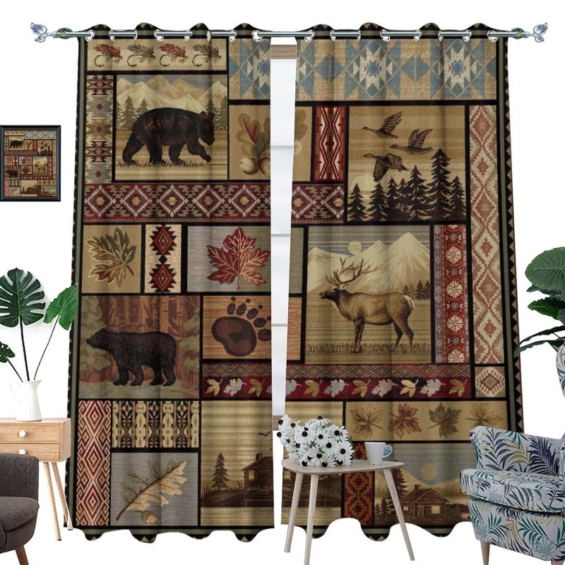 Kazynee Vintage Deer Bear Farmhouse Blackout Curtains - Retro Cabin Lake Country Lodge Moose Grommet Window Treatment Set Energy Saving Thermal Insulated Drapes for Living Room Nursery,2 Panels 63L x 21W - Image 3