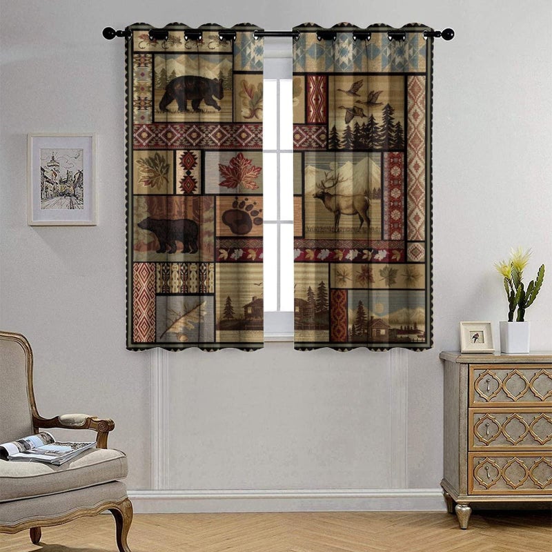 Kazynee Vintage Deer Bear Farmhouse Blackout Curtains - Retro Cabin Lake Country Lodge Moose Grommet Window Treatment Set Energy Saving Thermal Insulated Drapes for Living Room Nursery,2 Panels 63L x 21W - Image 4