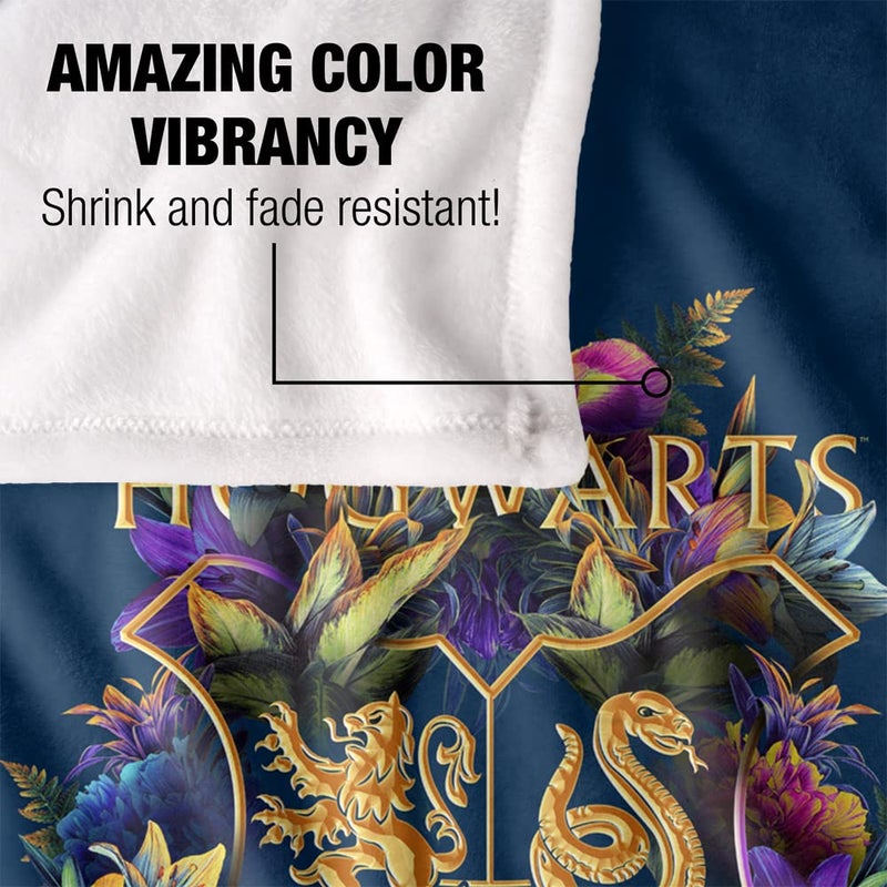 LOGOVISION Harry Potter Hogwarts Multi-Colored Floral Crest Silky Touch Super Soft Throw Blanket 36" x 58",Hogwarts Multi-Colored Floral Crest, Blue - Image 4