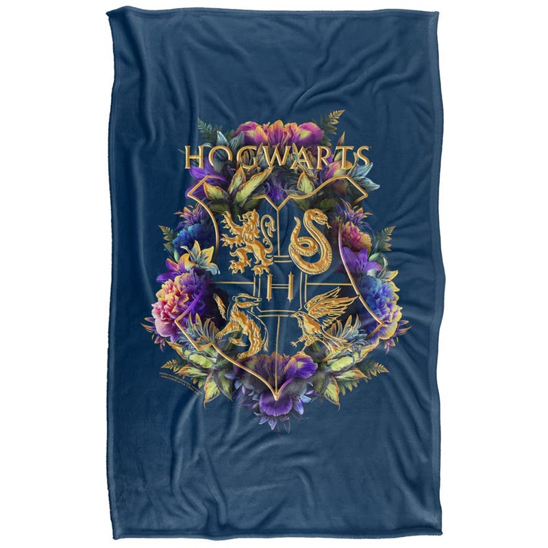 LOGOVISION Harry Potter Hogwarts Multi-Colored Floral Crest Silky Touch Super Soft Throw Blanket 36" x 58",Hogwarts Multi-Colored Floral Crest, Blue - Image 2