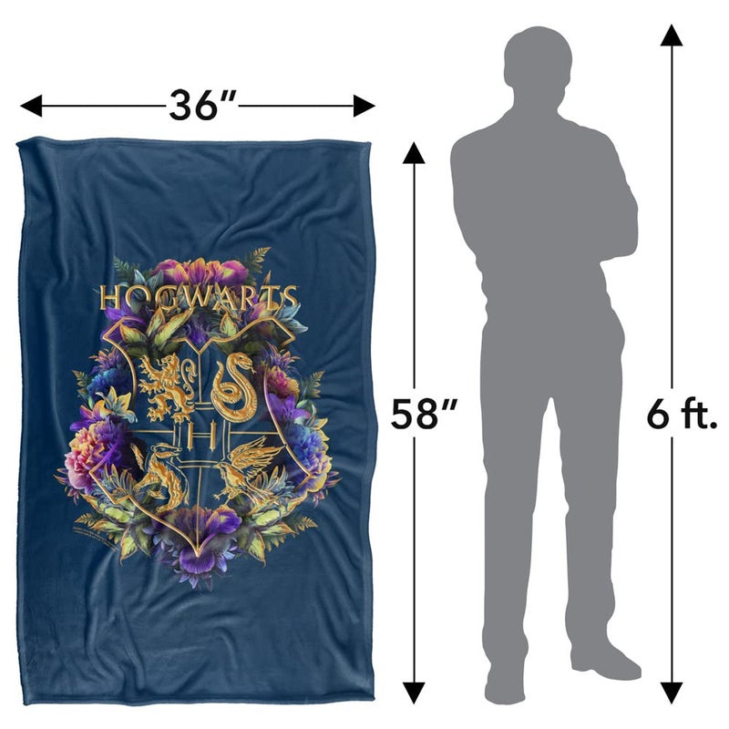 LOGOVISION Harry Potter Hogwarts Multi-Colored Floral Crest Silky Touch Super Soft Throw Blanket 36" x 58",Hogwarts Multi-Colored Floral Crest, Blue - Image 5