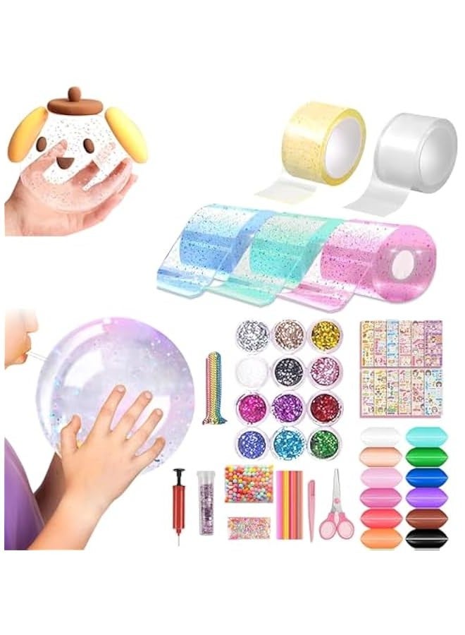 TRASSLE Durku 64 Pcs Nano Tape Bubbles Kit,Double Sided Tape Nano Tape Kit,Bubble Blowing Tape Elastic Bubble DIY Craft Kit for Party Favors Gifts Supplies Tape for Kids - Image 1