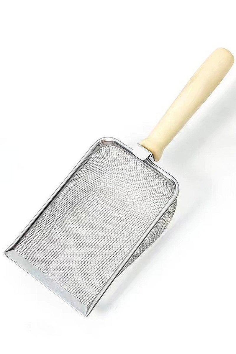 كيدل الفولاذ المقاوم للصدأ شبكة القط القمامة مجرفة معدنية دائمة القط مجرفة مع مقبض خشبي لتنظيف صندوق القمامة للقطط - Image 1