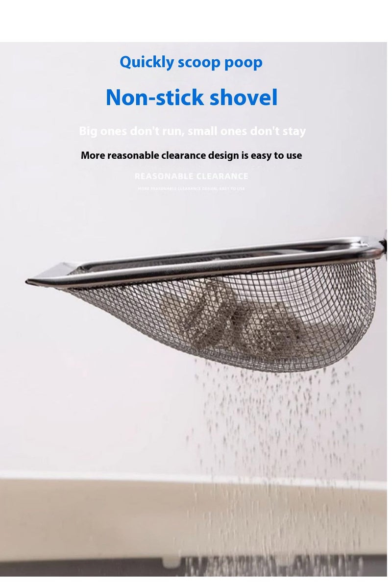 كيدل الفولاذ المقاوم للصدأ شبكة القط القمامة مجرفة معدنية دائمة القط مجرفة مع مقبض خشبي لتنظيف صندوق القمامة للقطط - Image 2
