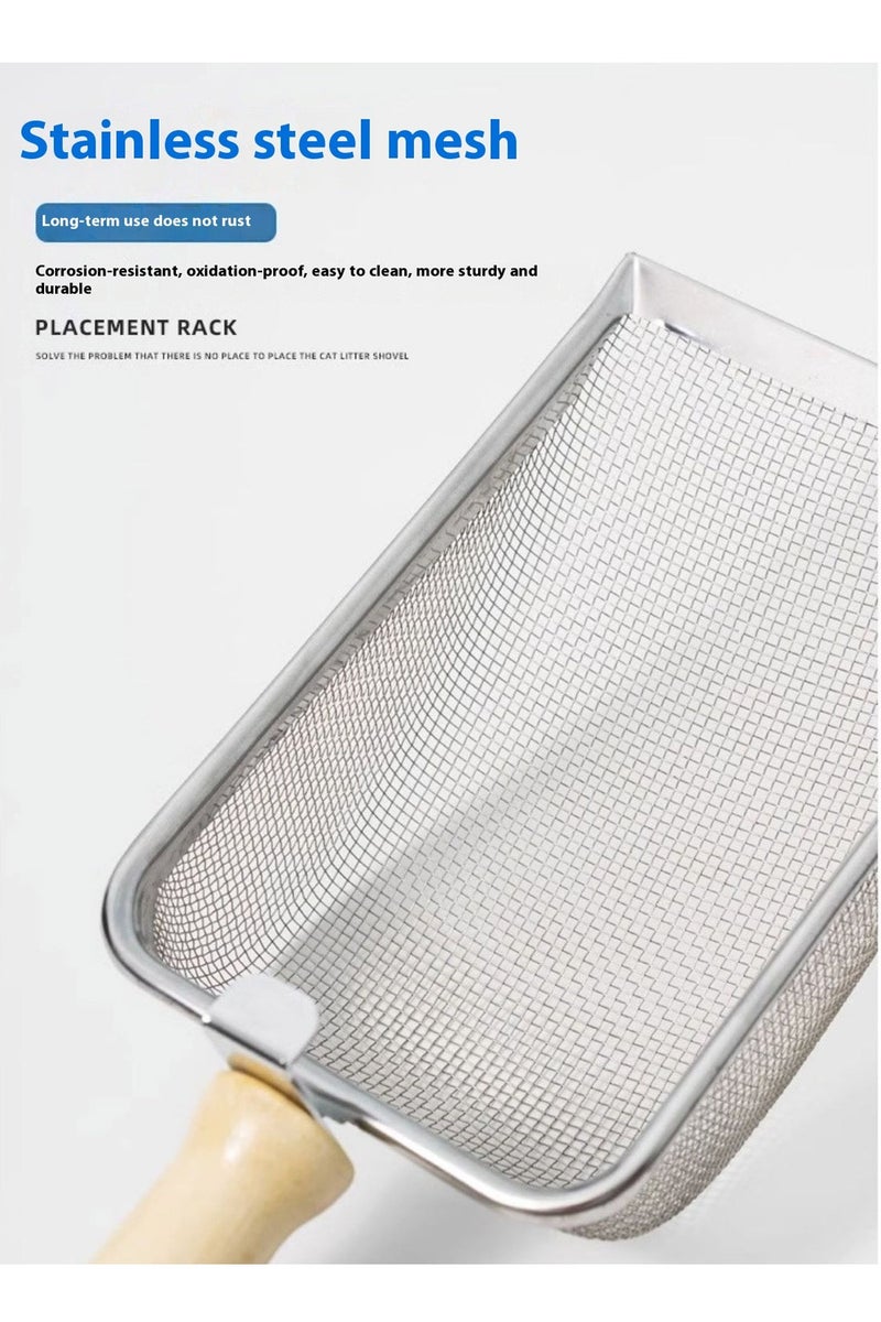 كيدل الفولاذ المقاوم للصدأ شبكة القط القمامة مجرفة معدنية دائمة القط مجرفة مع مقبض خشبي لتنظيف صندوق القمامة للقطط - Image 4