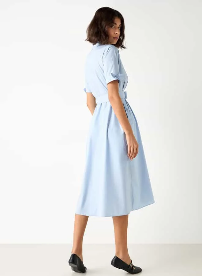 2Xtremz 2Xtremz Collared Shirt Dress with Pockets and Belt