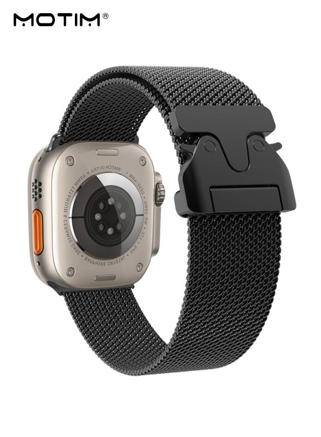 Motim Milanese Mesh Loop Band Compatible with Apple Watch Bands 49mm 46mm 45mm 44mm 42mm, Parachute-Style Metal Buckle, Adjustable Replacement Strap, Compatible with Apple Watch Ultra 1/2 iWatch SE Series 10/9/8/7/6/5/4/3/2/1/SE  - Image 2