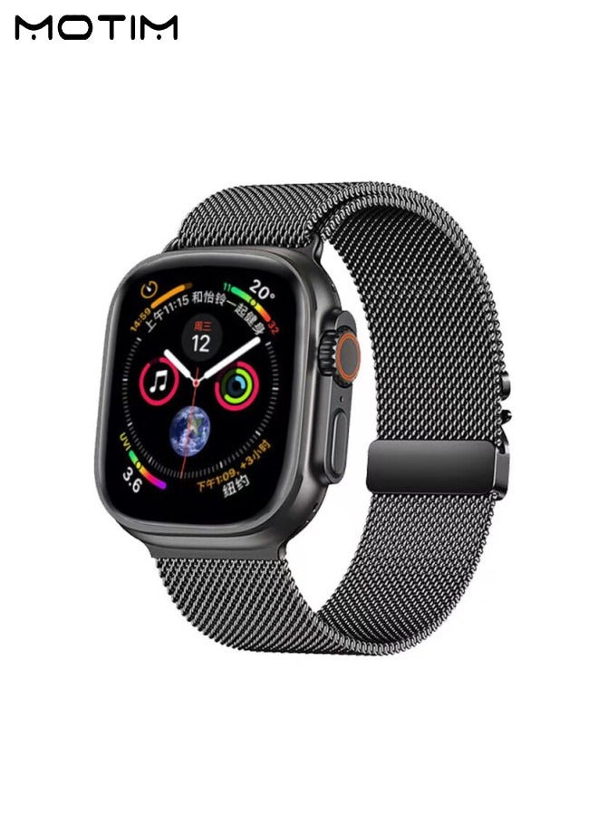 Motim Milanese Mesh Loop Band Compatible with Apple Watch Bands 49mm 46mm 45mm 44mm 42mm, Parachute-Style Metal Buckle, Adjustable Replacement Strap, Compatible with Apple Watch Ultra 1/2 iWatch SE Series 10/9/8/7/6/5/4/3/2/1/SE  - Image 1