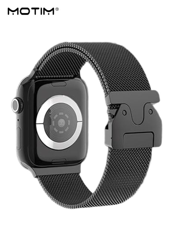 Motim for Apple Watch Bands 49mm 46mm 45mm 44mm 42mm, Stainless Steel Mesh Loop with Parachute-style Metal Buckle, Compatible with Apple Watch Ultra 1/2 iWatch SE Series 10/9/8/7/6/5/4/3/2/1/SE - Image 1