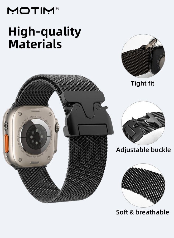 Motim for Apple Watch Bands 49mm 46mm 45mm 44mm 42mm, Stainless Steel Mesh Loop with Parachute-style Metal Buckle, Compatible with Apple Watch Ultra 1/2 iWatch SE Series 10/9/8/7/6/5/4/3/2/1/SE - Image 4