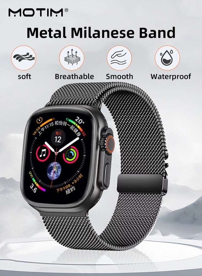 Motim for Apple Watch Bands 49mm 46mm 45mm 44mm 42mm, Stainless Steel Mesh Loop with Parachute-style Metal Buckle, Compatible with Apple Watch Ultra 1/2 iWatch SE Series 10/9/8/7/6/5/4/3/2/1/SE - Image 2