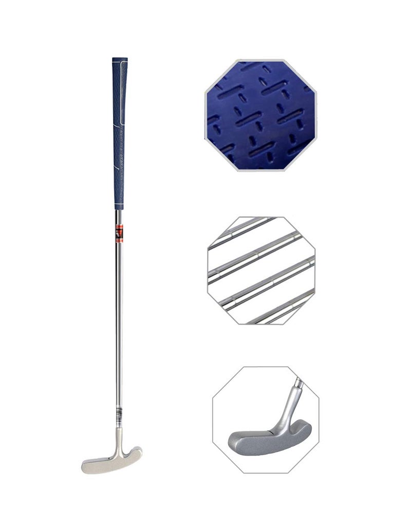 Two Way Junior Golf Putter Stainless Steel Indoor Outdoor Putter Both Left and Right Handed Easily Use (Silver Head+Blue Grip,29 inch)
