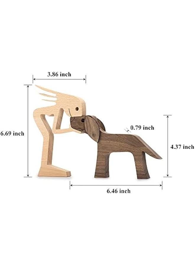 Wooden Sculptures Handmade Accents Craft Figurine for Home Decor Accents, Woman and Dog Wooden Statue, Animal Sculptures Collection, Gift for Men Women Natural ECO Friendly Large Size 10x6x0.8 inches - Image 4