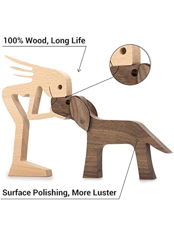Wooden Sculptures Handmade Accents Craft Figurine for Home Decor Accents, Woman and Dog Wooden Statue, Animal Sculptures Collection, Gift for Men Women Natural ECO Friendly Large Size 10x6x0.8 inches - Image 5
