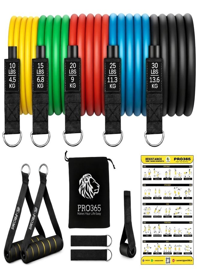 PRO365 Premium Resistance Bands | Visible 100 Lbs Adjustable | Full Set | Thickened Door Anchor | Soft Cushioned Handles | Ankle Straps | Carry Bag | Instruction Manual | 6 Months Warranty - Image 1