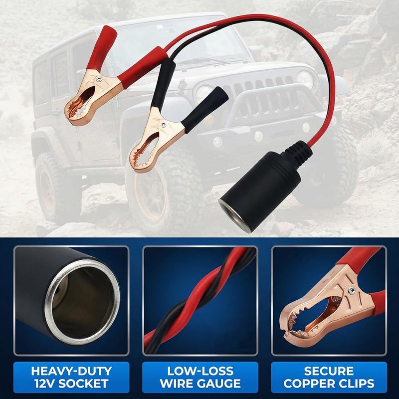 Okaywork 12V 24V Crocodile Clip Car Cigarette Lighter Extension Cable with Car Battery Clamp Clip 35 cm 16AWG Cable Battery Connection Cable Extension Cable Battery Terminals to Cigarette Lighter - Image 4