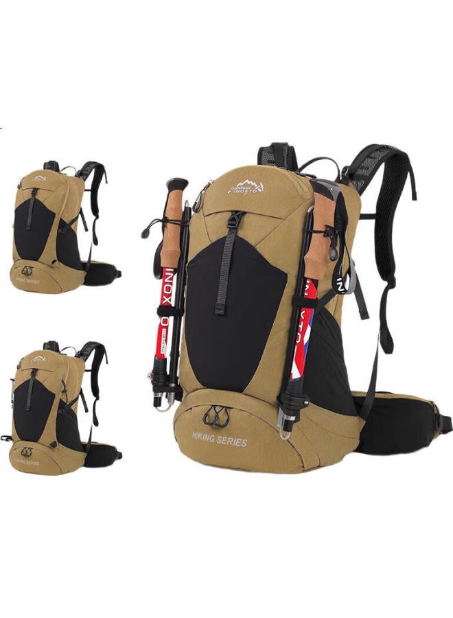 INOXTO Off-Road Hiking Backpack, 35L Large Capacity, Breathable, Water-Resistant, Shoe Compartment, Outdoor Cycling Backpack, 8107 Khaki Color - Image 3