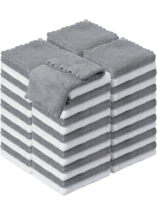 The Bros 50 قطعة من مناشف اليد 12 × 12 بوصة تجفيف سريع ميكروفايبر قماش كورال فليس عالي الامتصاص مناشف قماشية ناعمة مناشف وجه امتصاص عالية قماش كورال فليس للفنادق الحمام سبا للأطفال رمادي أبيض - Image 1