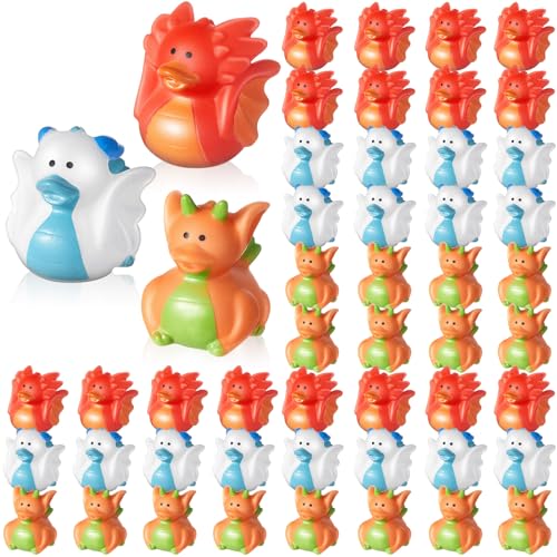 Deekin 50 Pcs Assorted Rubber Ducks in Bulk 2 Inch Rubber Duckies for Party Supplies Mini Bath Toys for Baby Shower Pool Party Dragon - Image 1