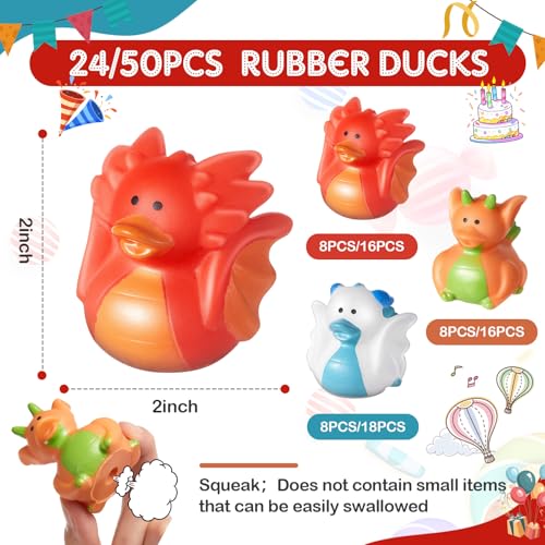 Deekin 50 Pcs Assorted Rubber Ducks in Bulk 2 Inch Rubber Duckies for Party Supplies Mini Bath Toys for Baby Shower Pool Party Dragon - Image 5