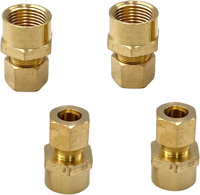 Bumugufu 4 Pcs Brass Compression Union Connector, 3/8 Inch Female to 3/8 Inch Tube OD Straight Coupling Adapter for Oil, Gas, and Non-potable Water - Image 5