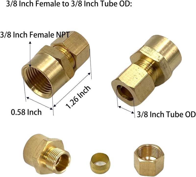 Bumugufu 4 Pcs Brass Compression Union Connector, 3/8 Inch Female to 3/8 Inch Tube OD Straight Coupling Adapter for Oil, Gas, and Non-potable Water - Image 2