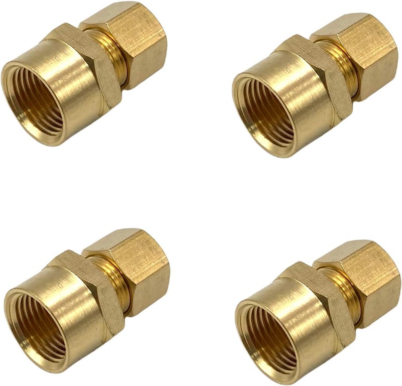 Bumugufu 4 Pcs Brass Compression Union Connector, 3/8 Inch Female to 3/8 Inch Tube OD Straight Coupling Adapter for Oil, Gas, and Non-potable Water - Image 3