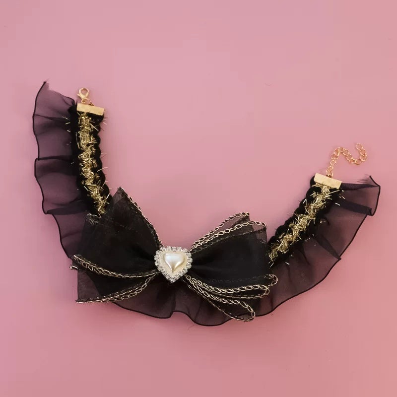 Pet collar, kitten, dog, drool towel, accessory, lace bow, spring/summer mesh, noble lady, high-end pearl necklace - Image 1
