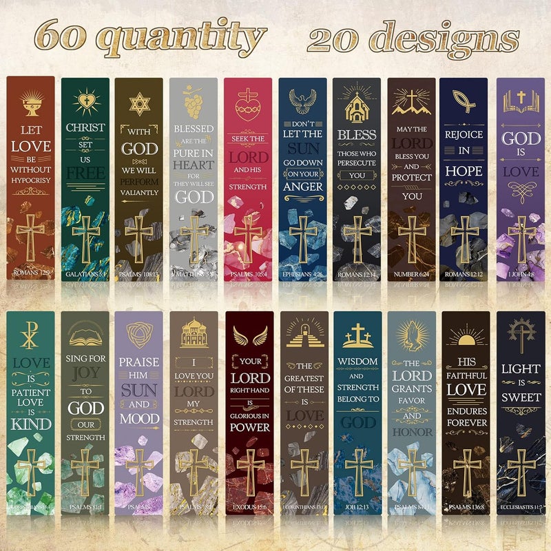 klarako 60 Pieces Bible Verses Bookmarks with Crucifix Christian Scripture Book Marker Religious Prayer Biblical Inspirational Quote Bookmarks for Men Women Kids Reading Reward Church Supplies - Image 3