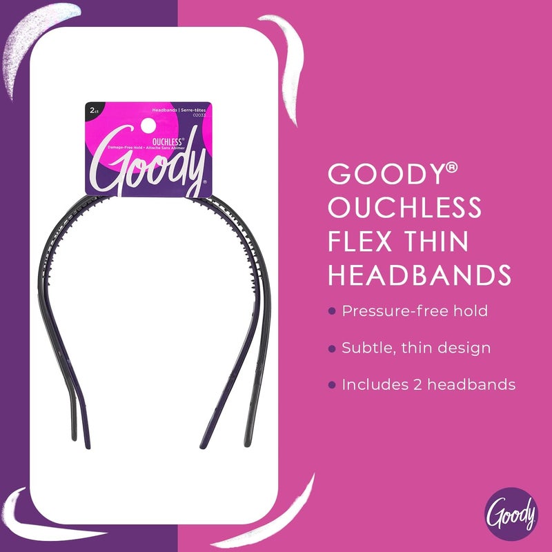 Goody Ouchless Flex Thin Pressure-Free Headband - 2-Pack in Assorted Colors for Comfortable All-Day Wear - Image 2