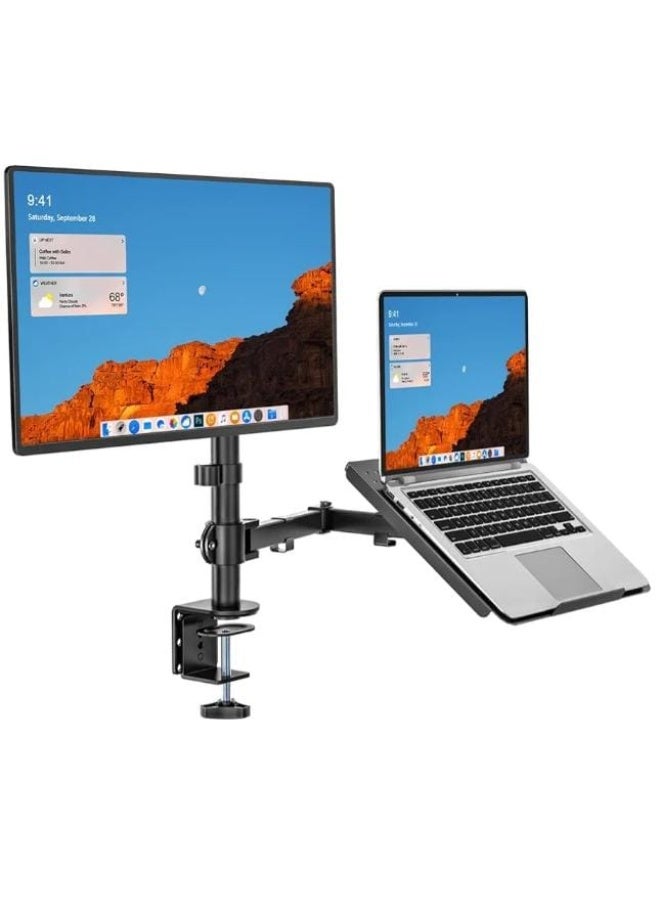 Desktop monitor stand with laptop tray – Adjustable stand for monitors up to 27 inches and laptops up to 17 inches with a 10 kg load capacity - Image 1