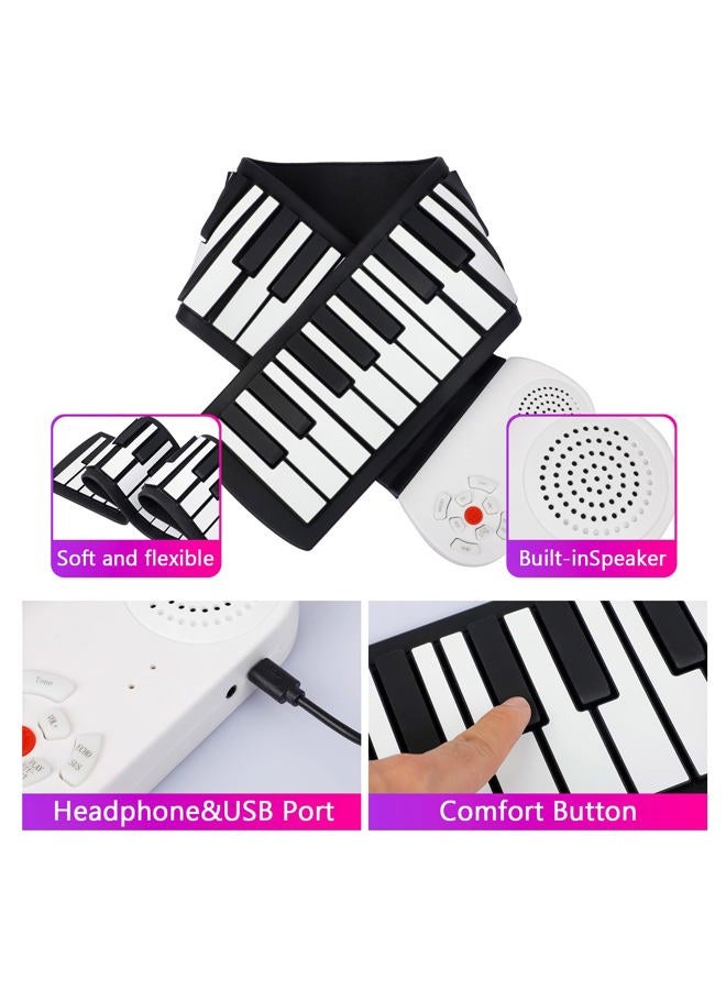 Vhffoso 49 Keys Roll Up Piano With Carrying Bag, 8 Different Tones, Built-In Rechargeable Lithium Battery, Built-In 2W Speakers, Portable Piano, Travel Piano - Image 2