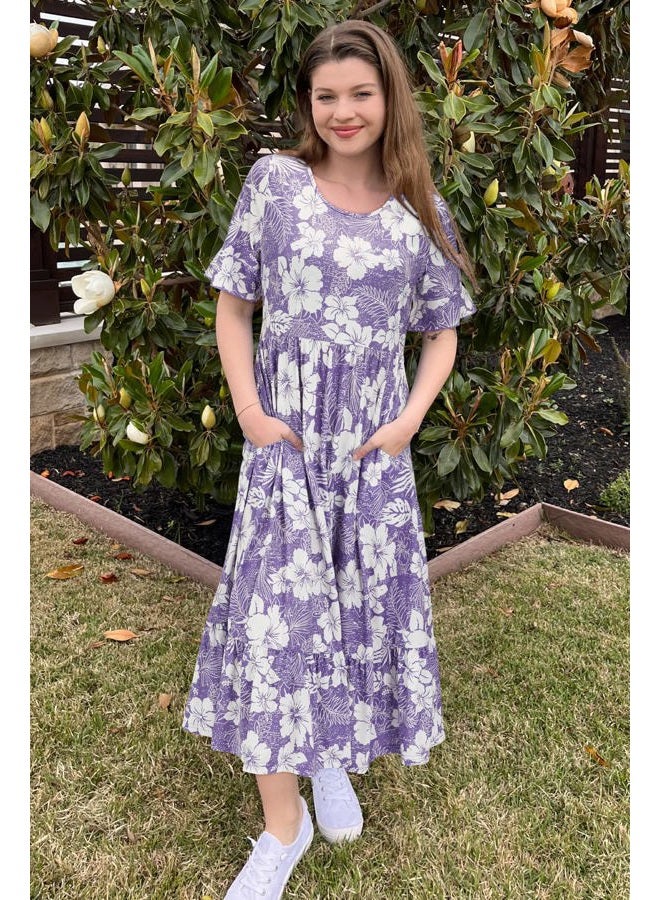 Styleword Women 2023 Summer Dress Floral Short Sleeve Ladies Casual Swing Midi Dress with Pockets, Floral-o, XXL - Image 4