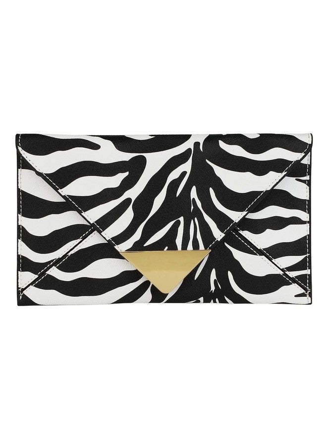 JNB Synthetic Leather Zebra Print Envelope Clutch White - Image 1