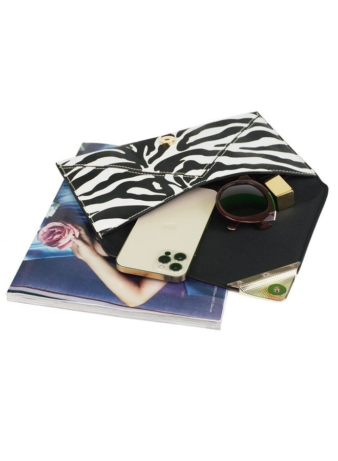 JNB Synthetic Leather Zebra Print Envelope Clutch White - Image 4