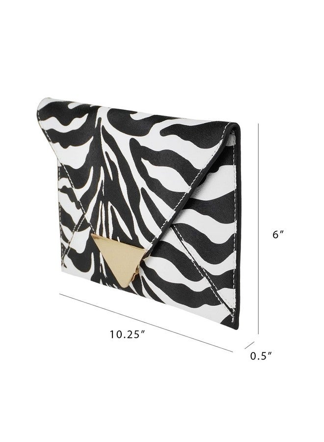 JNB Synthetic Leather Zebra Print Envelope Clutch White - Image 3