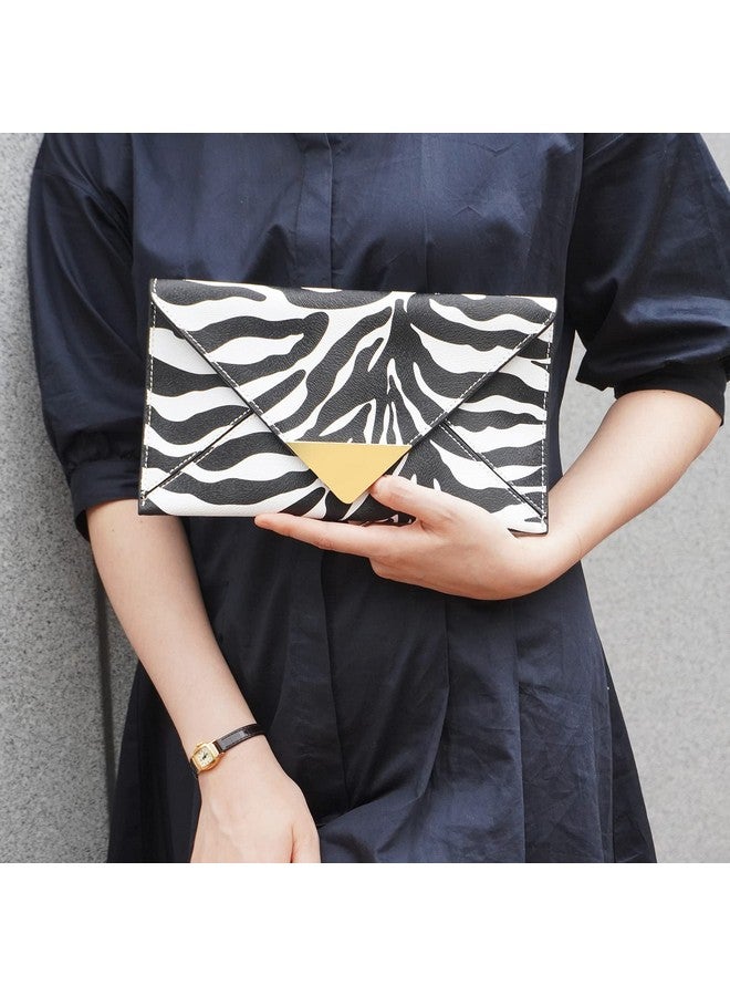 JNB Synthetic Leather Zebra Print Envelope Clutch White - Image 5