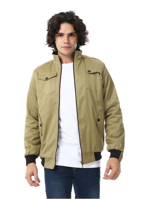 Mens Jabardine Lining Jacket With Zipper And Front Pockets