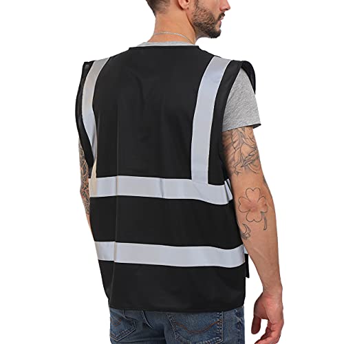 Dib Safety Reflective Vest High Visibility with Pockets and Zipper, Black S - Image 2